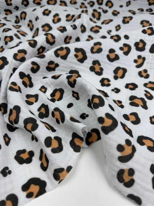 LEOPAR DESEN BEJ ÇİFT KAT MÜSLİN KUMAŞ